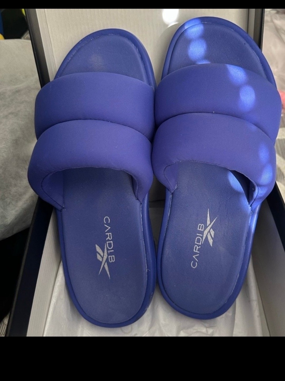 Reebok CardiB Padded Double-Band Slide Sandals in Purple